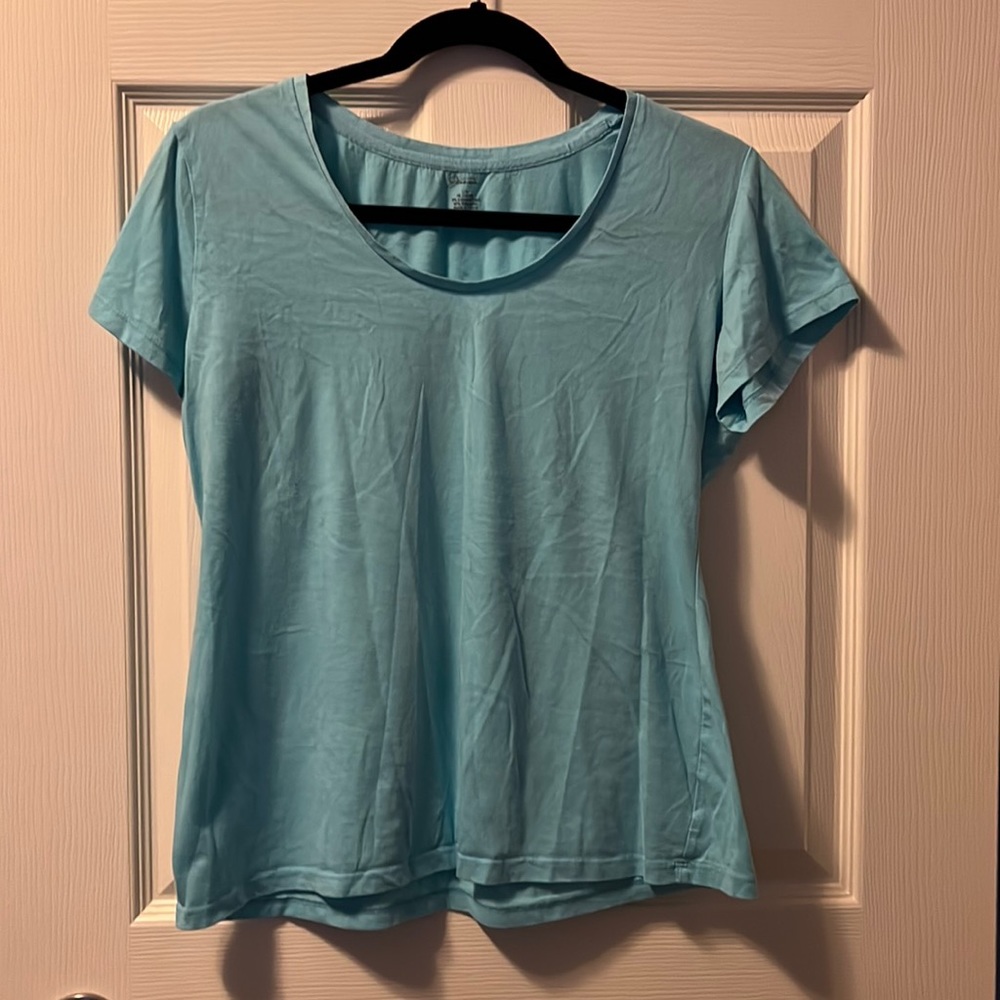 Women’s Jessica Tee T-Shirt Too Light Aqua Blue-Green Cotton/Poly Lg 14-16